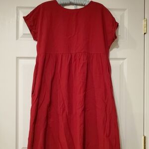 Red Short Sleeve Dress With Huge Pockets